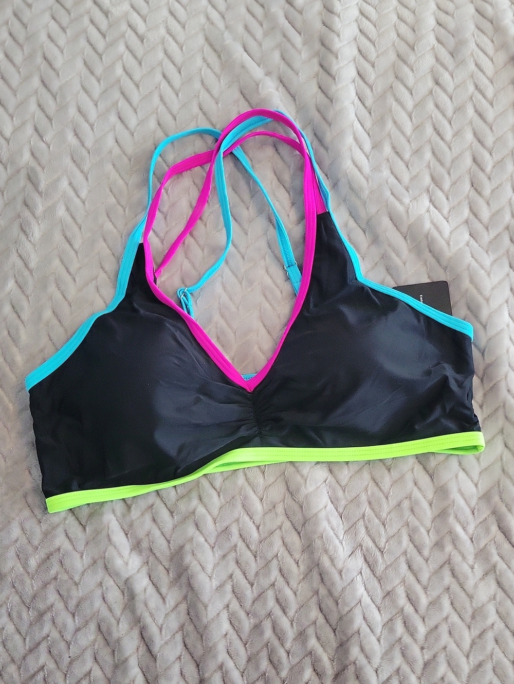 Women’s Black Swim Top with Neon Trim